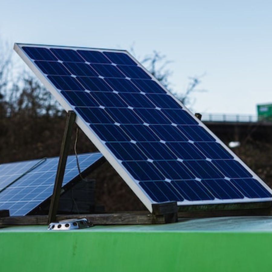 slanted solar panel on a roof