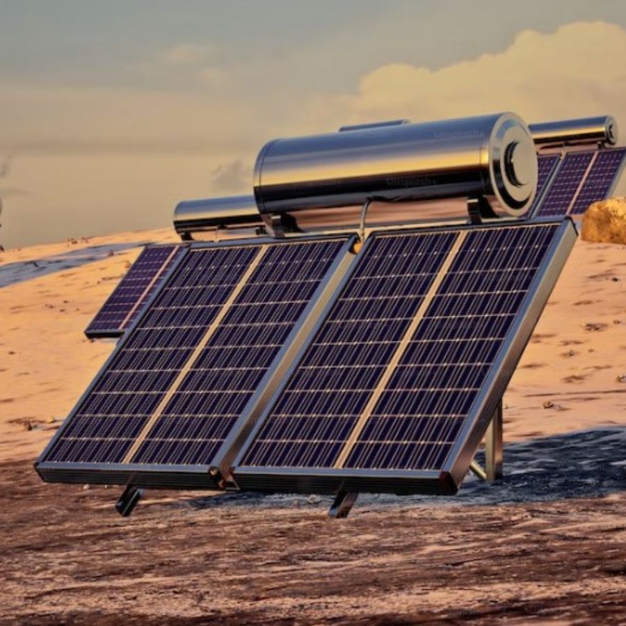 solar panel and boiler in a field